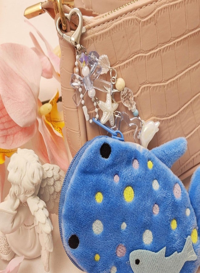cioatu Adorable Whale Shark Coin Purse Keychain,Soft Plush Zipper Coin Purse,Handmade Purse Bag Charm Gift for Women (Blue) - Image 4